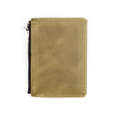 Olive green slim leather wallet with zipper coin pocket