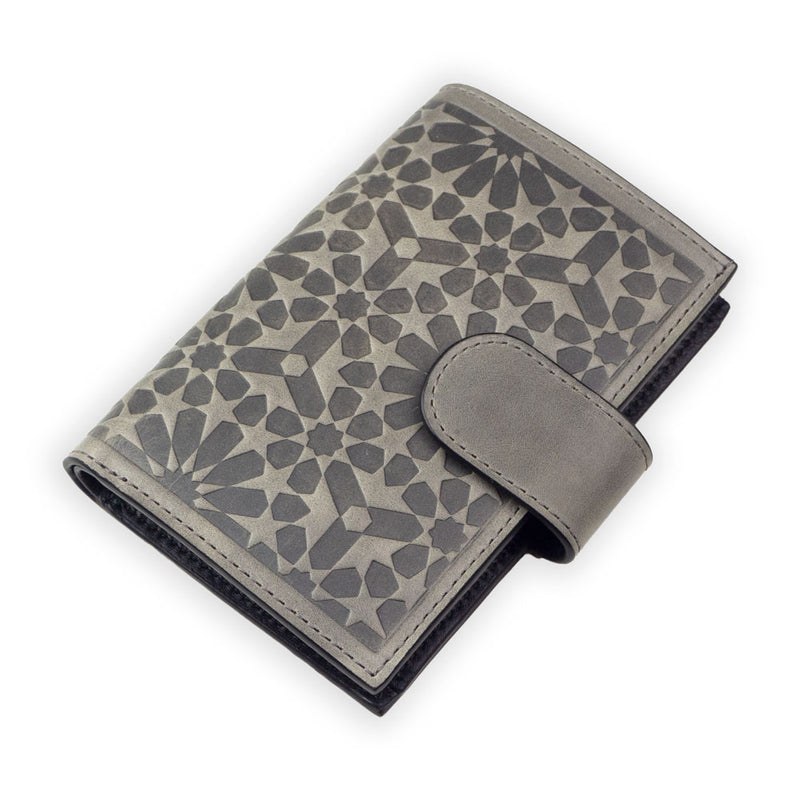 Leather Wallet with Purse Zellige Gray