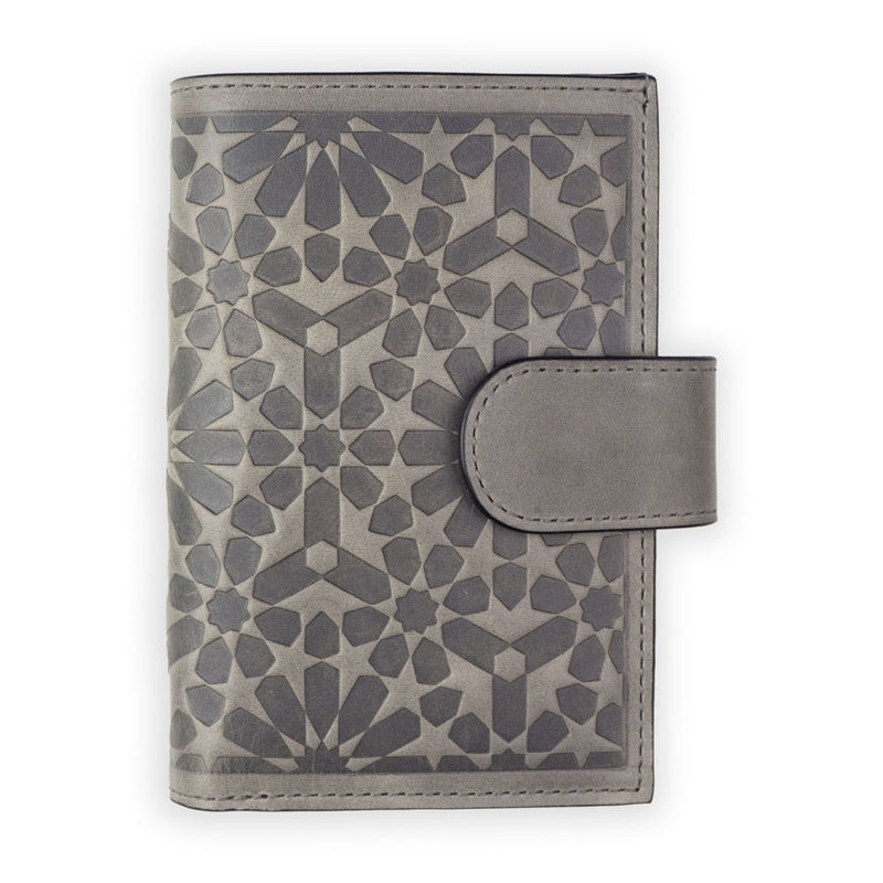Islamic geometry inspired gray leather wallet