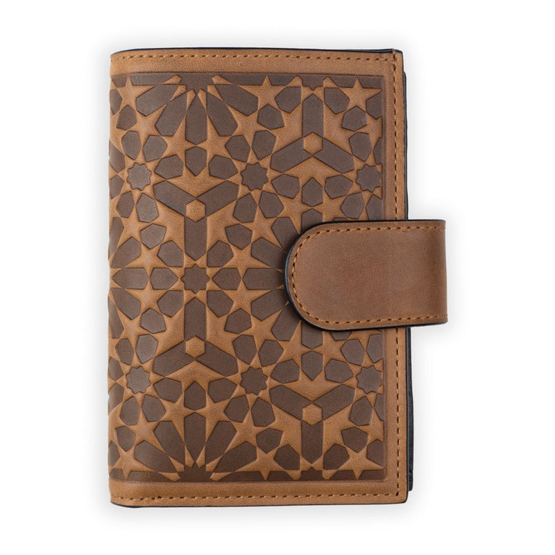 Brown leather wallet with islamic art pattern