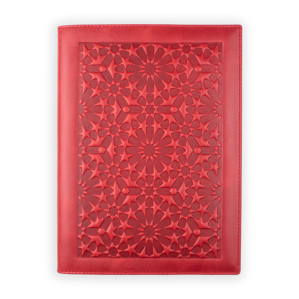 Red leather journal with islamic art embossed pattern