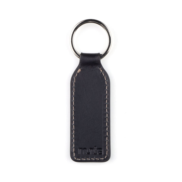 Back side of black leather keychain