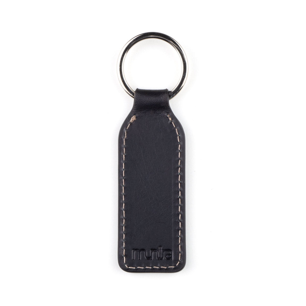 Back side of black leather keyring