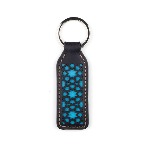 Black and Blue Laser Cut Leather Keychain inspired by Islamic art
