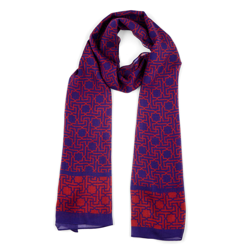 Blue and red scarf for neck inspired by Islamic Art