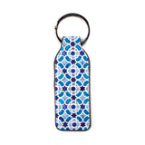 Leather keyring inspired by Islamic geometry with blue and white pattern