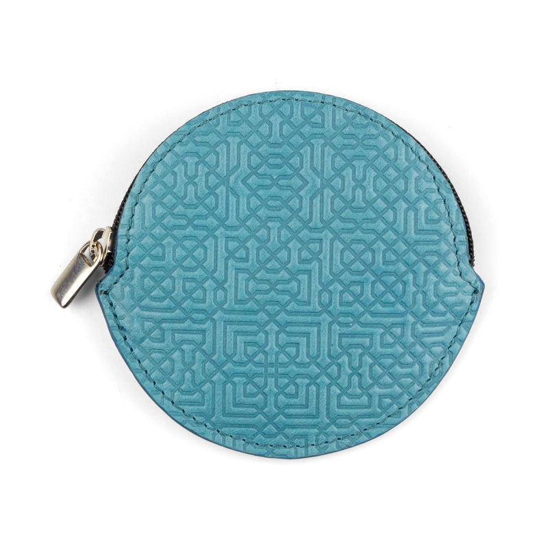 Blue leather coin purse embossed with andalusian tiles