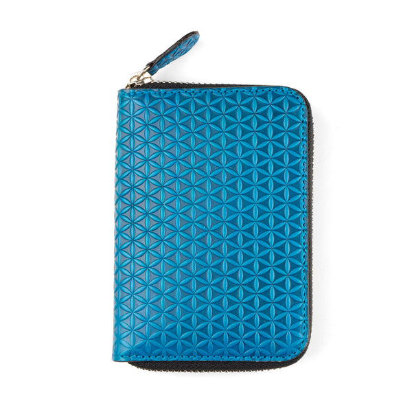 Blue small leather all around zippered wallet for women's
