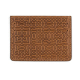 Brown leather cardholder with islamic art design embossed