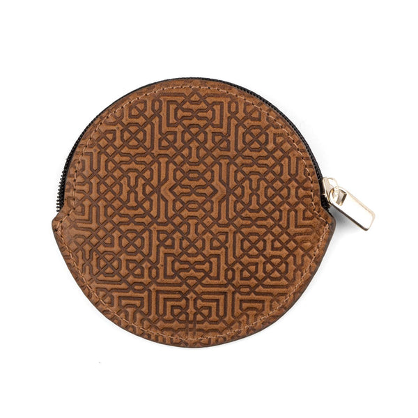 Embossed brown leather coin purse
