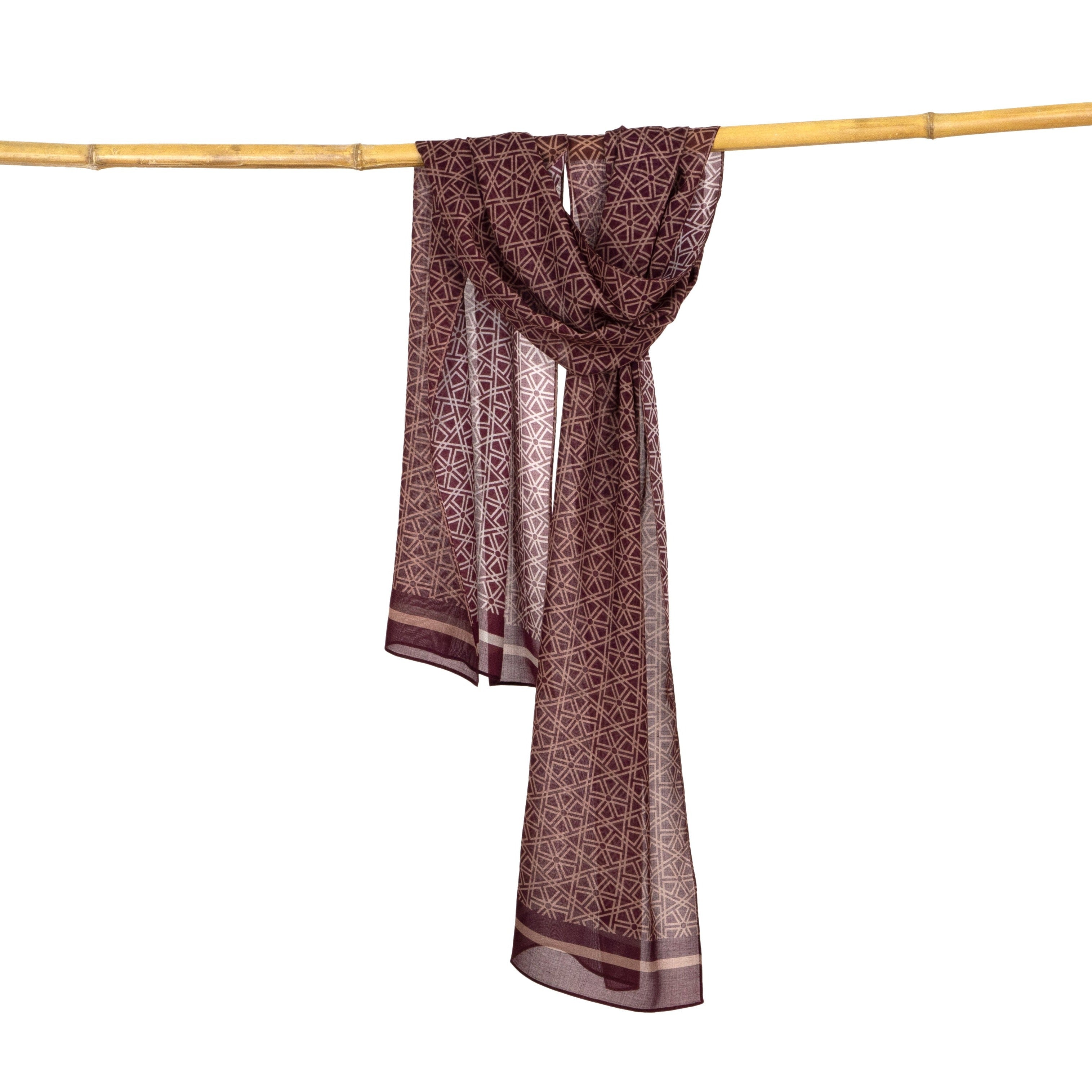 Burgundy scarf with islamic art inspired geometric print