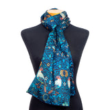 Navy blue silk scarf with art nouveau print