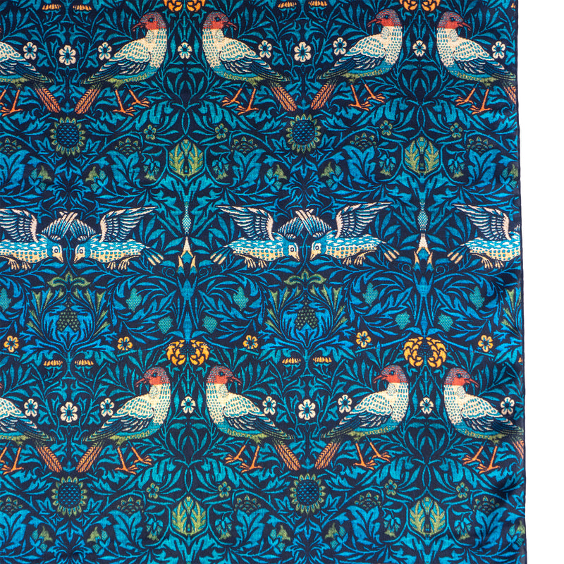Blue silk scarf with birds and flowers