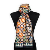 Colorful neck scarf with geometric print inspired by islamic art patterns