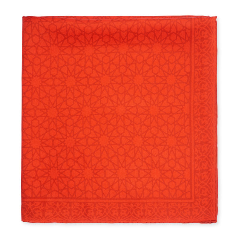 Red silk square scarf with islamic art pattern