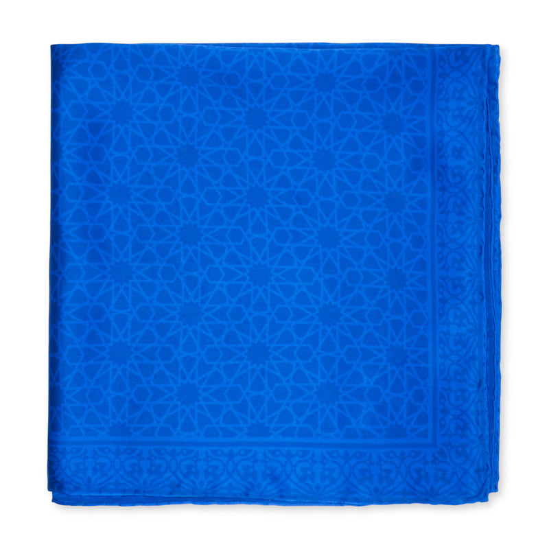 Blue silk scarf with islamic art print