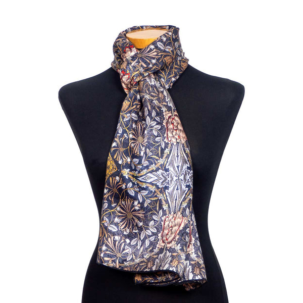 Grey silk scarf with art nouveau floral print