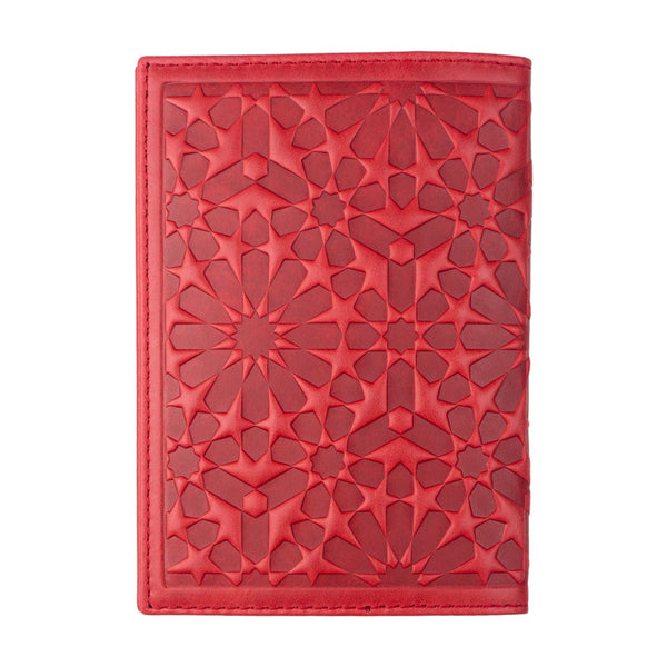Red leather passport holder with islamic art pattern embossed