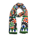 Green, orange and white scarf with geometric print inspired by the Alhambra of Granada