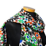 Shoulder scarf with geometric print inspired by Alhambra of Granada mosaic tiles