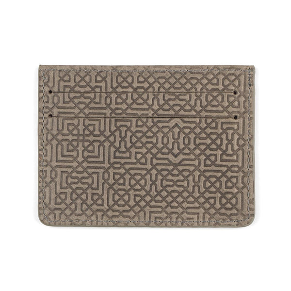 Grey cardholder with geometric design embossed inspired by Islamic tiles