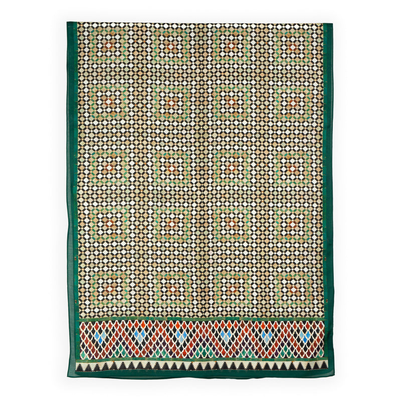 Green printed scarf inspired by moroccan mosaic tiles