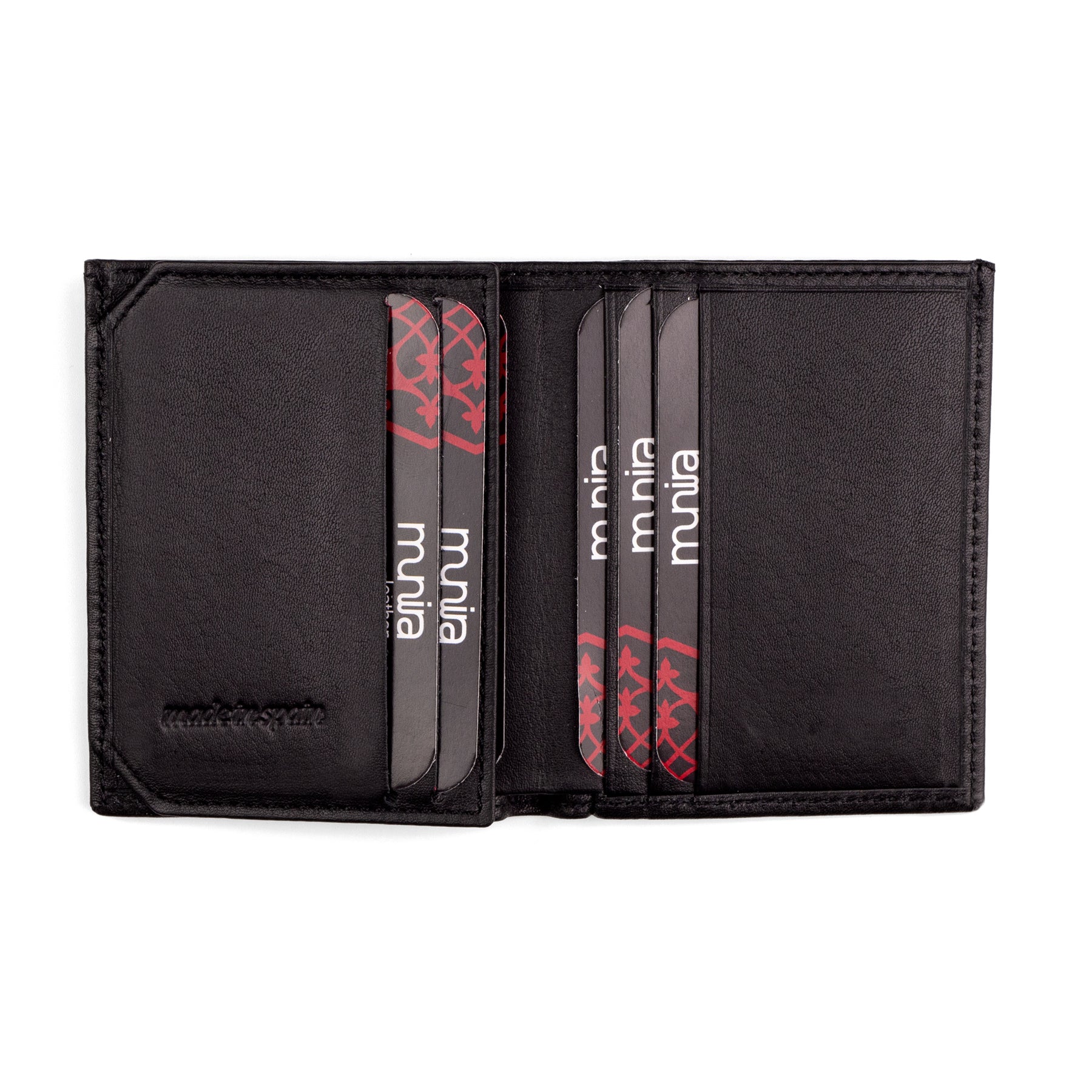 Minimal black leather wallet with transparent window