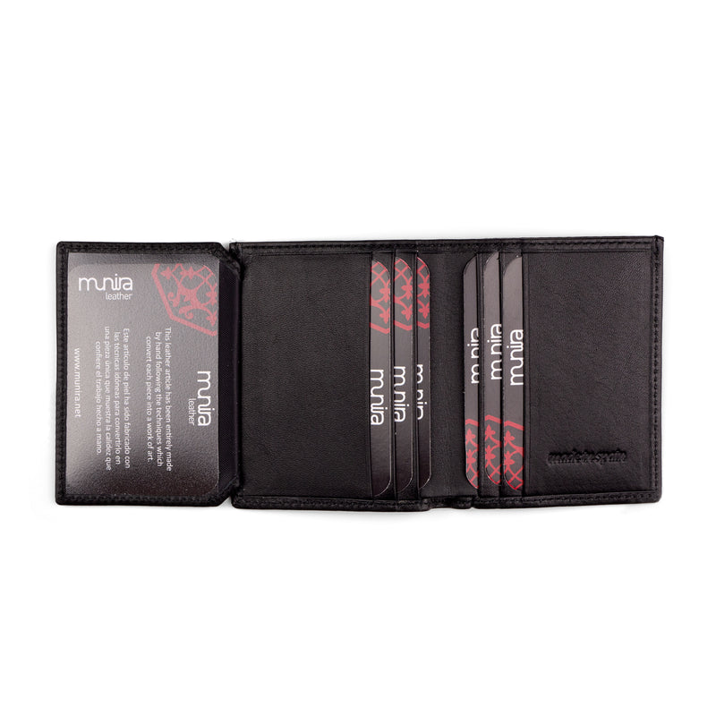 Minimal black leather wallet with ID transparent window