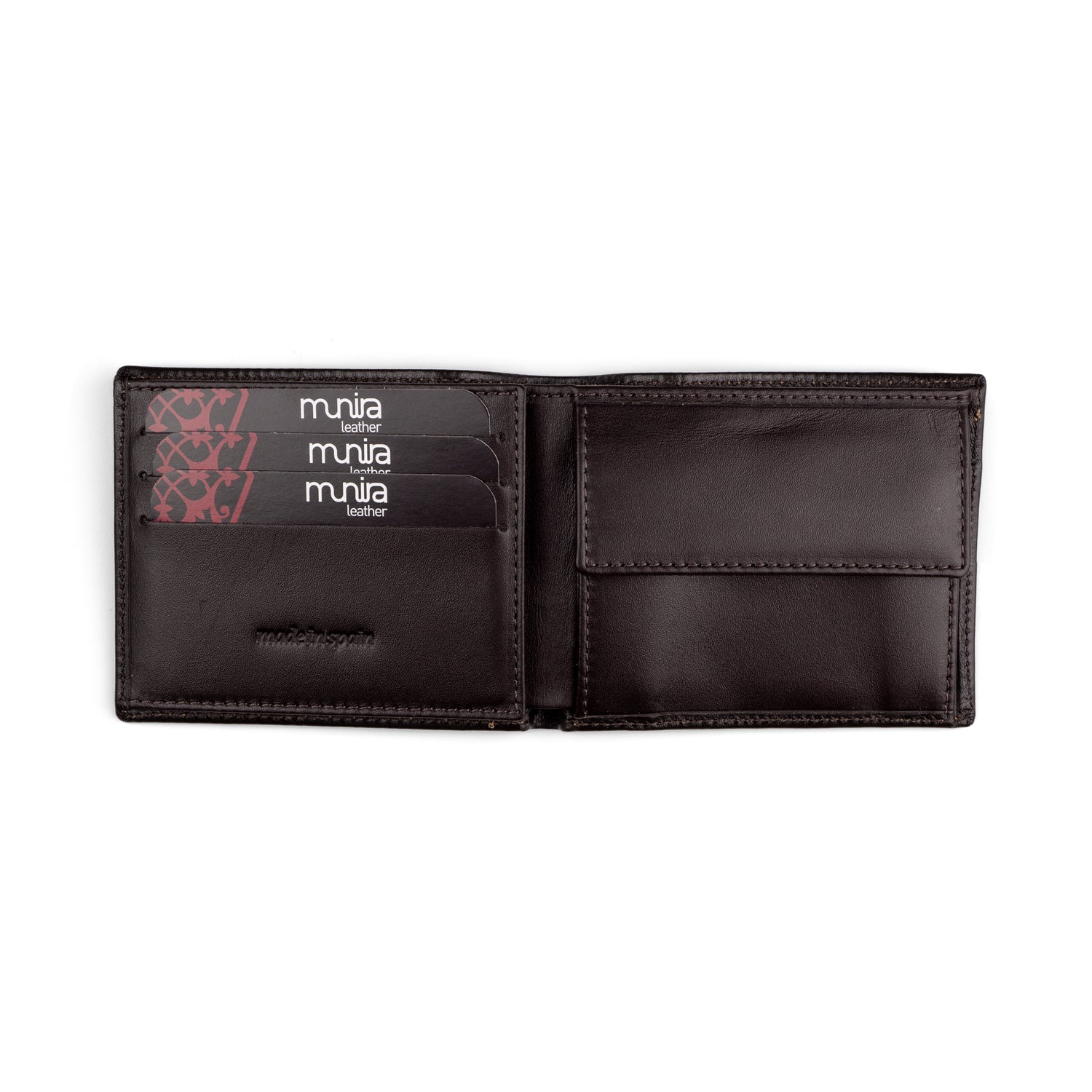 Brown bifold leather wallet with coins pocket