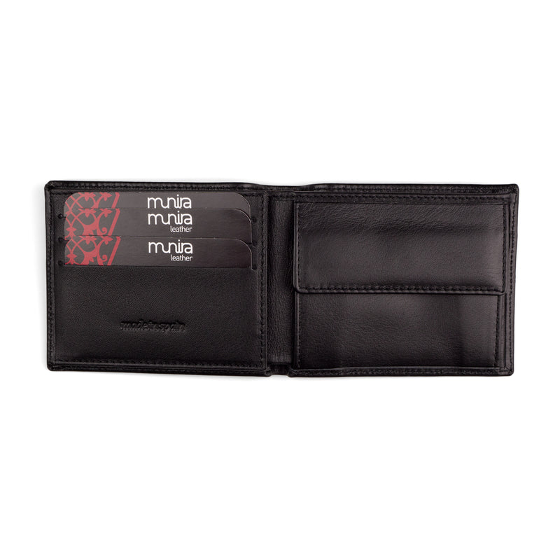 Black leather wallet for men's with coins pocket