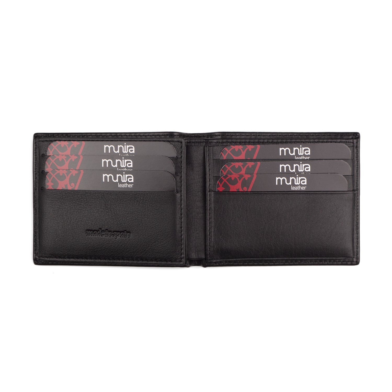 Inside of black bifold leather wallet for men's