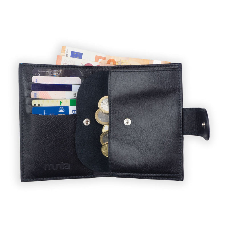 Leather Wallet with Purse Zellige Blue