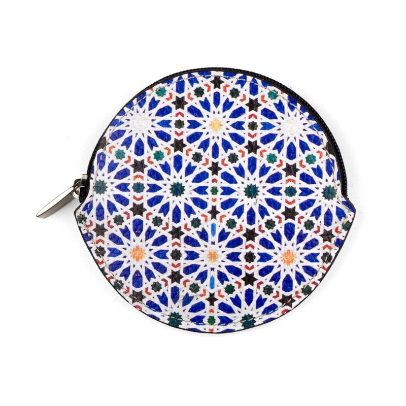 Blue and white leather coin purse for women's inspired by Islamic Art