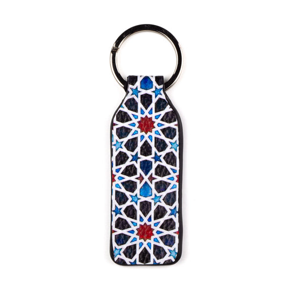 Islamic art inspired black and red leather keychain