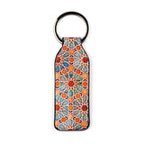 Orange leather keychain for men and women inspired by Islamic tiles
