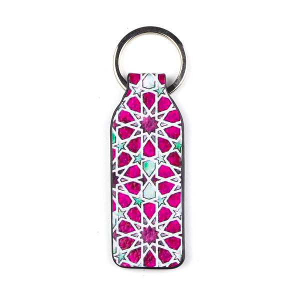 Islamic tiles inspired pink leather keychain