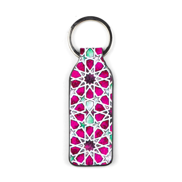 Pink leather keychain inspired by Islamic art