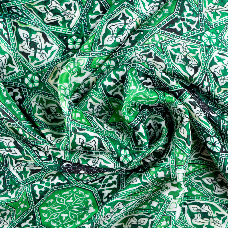 Green silk scarf featuring Turkish art print