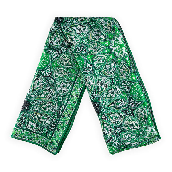 Green silk scarf with oriental pattern print