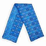 Blue silk scarf inspired by arabic motifs and tiles from Andalusia