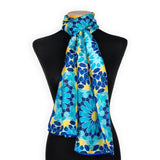 Blue and gold silk scarf inspired by islamic geometry patterns
