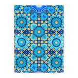 Large blue and gold silk scarf inspired by islamic art and designed by Sandy Kurt