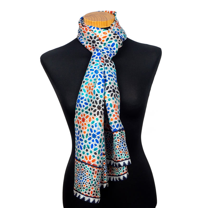 Silk scarf with multicolored geometric pattern