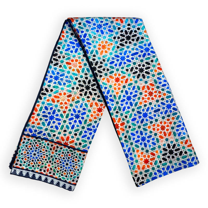 Multicolored silk scarf inspired by Islamic Art