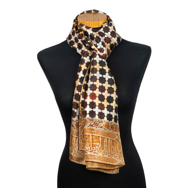 Islamic art inspired brown silk scarf