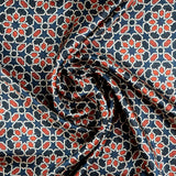 Silk scarf with geometric pattern inspired by islamic art tiles