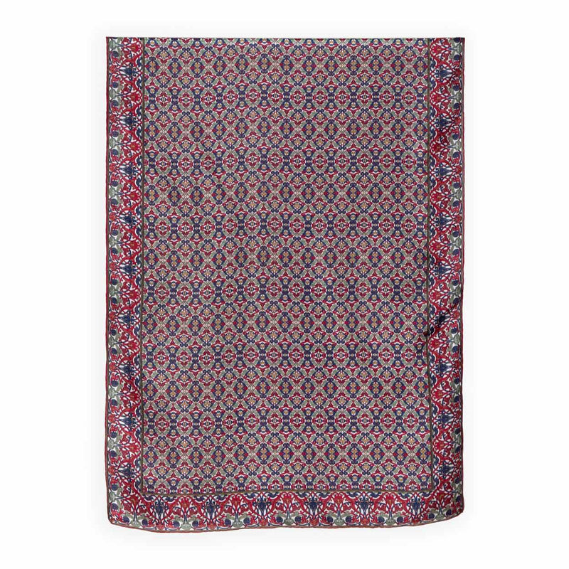 Large burgundy silk scarf inspired by oriental motifs