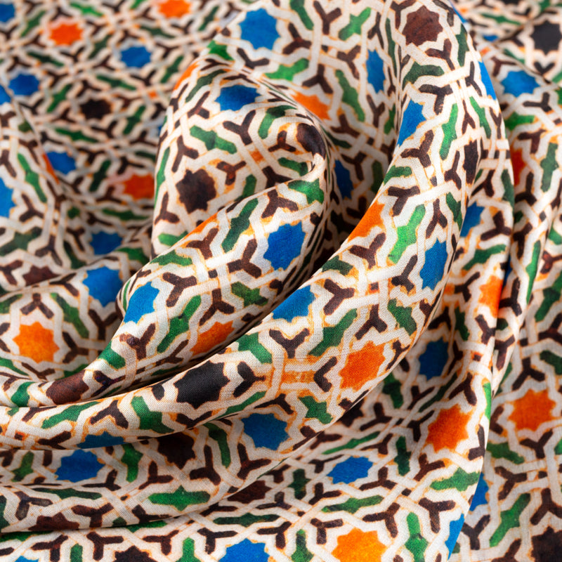 Moroccan mosaic tiles inspired silk scarf