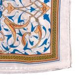 Close up of hand hemmed silk scarf with Turkish print