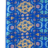 Detail of blue and brown silk scarf with turkish floral print